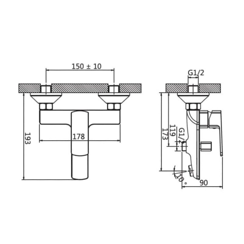 Kích thước vòi chậu lavabo nóng lạnh Paul Schmitt PA004F