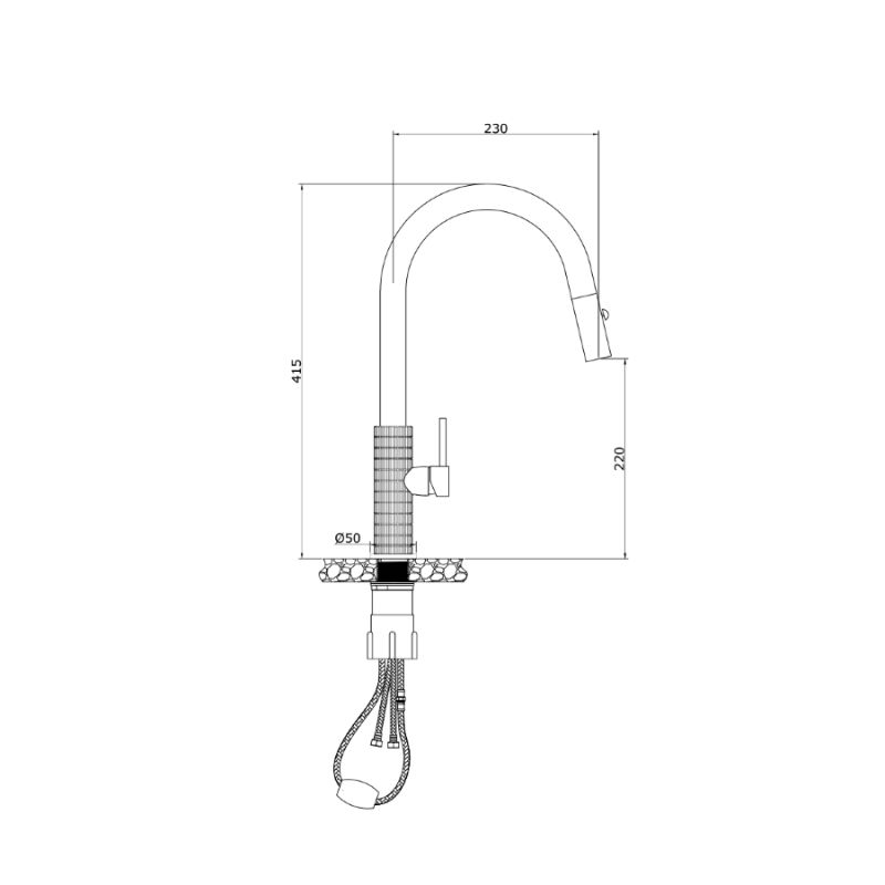 Kích thước vòi rửa bát dây rút Venice Gun Metal