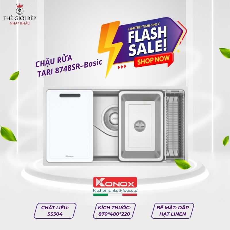 Chậu rửa bát inox 1 hố Konox TARI 8748SR