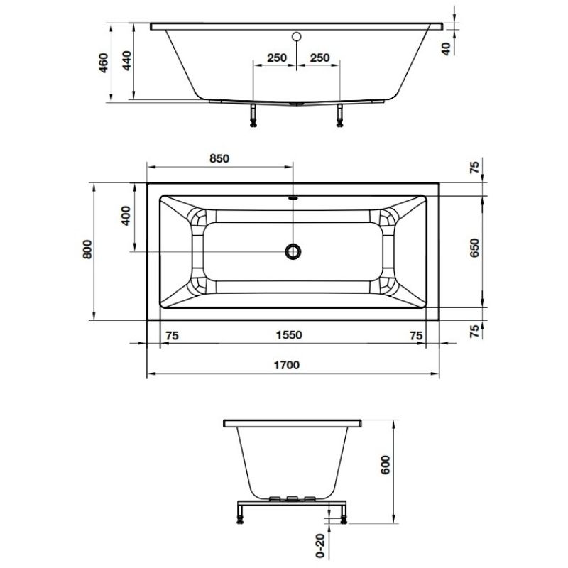 Bồn tắm âm hình vuông Nagoya 1700 Hafele 588.79.602