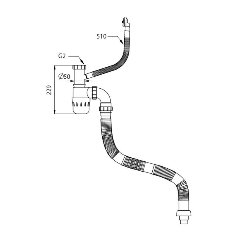 Siphon chậu rửa bát 1 hố Kluger KSP-301