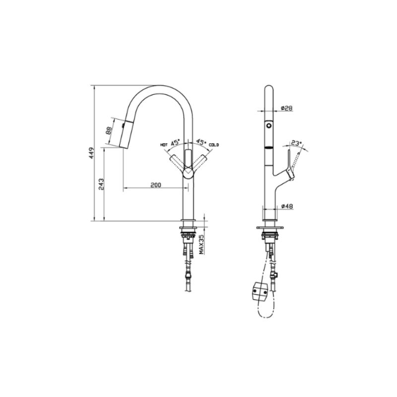 Vòi rửa bát nóng lạnh Hafele LUX-P HT25-SH1F449 570.85.043 Chrome bóng
