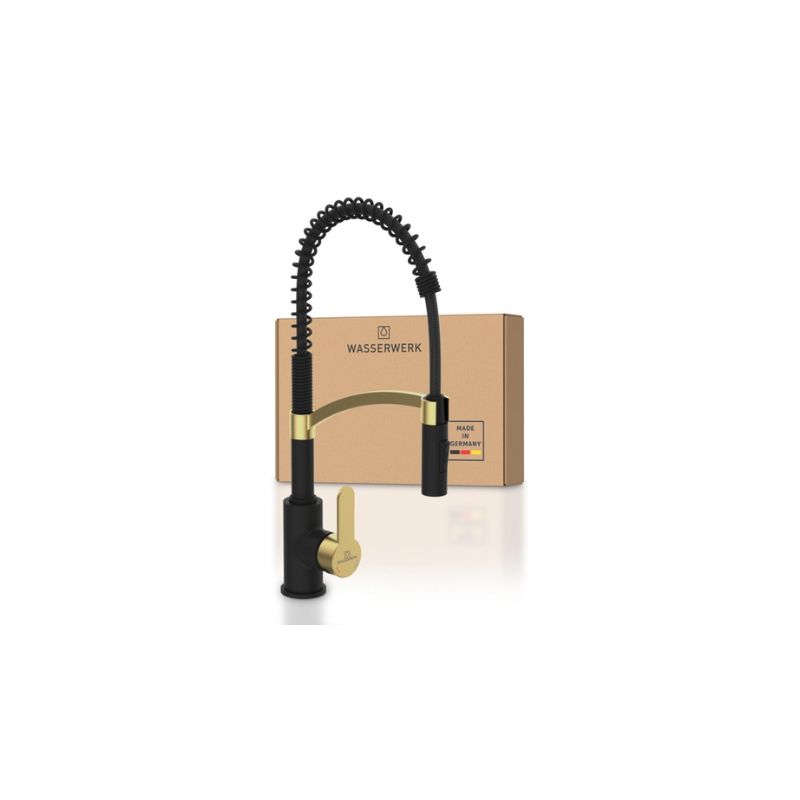 Vòi rửa bát Wasserwerk WK 3 black/matt gold, with spiral spring 700558