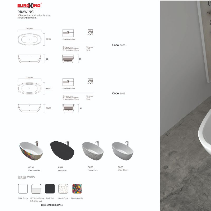 BỒN TẮM COCO KHÔNG MASAGE EUROKING EU-6026-1700 WHITE