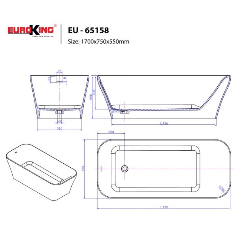 BỒN TẮM EUROKING KHÔNG MASSAGE EU-65158 WHITE