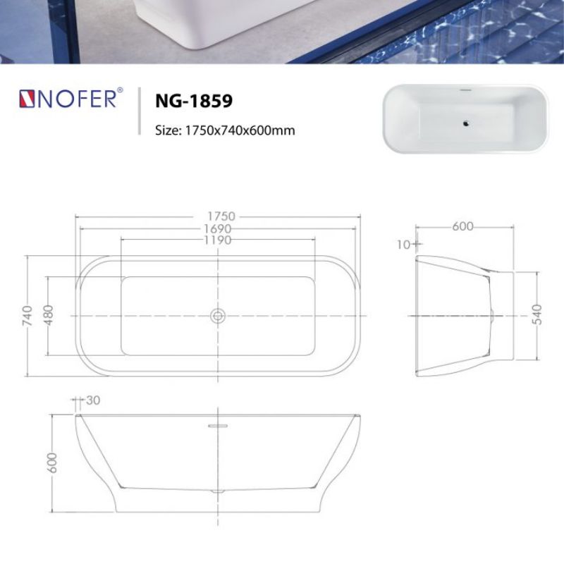 BỒN TẮM EUROKING KHÔNG MASSAGE NG-1859 PLUS