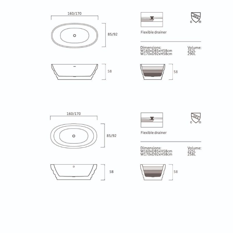 BỒN TẮM HOOP EUROKING KHÔNG MASSAGE EU-6030-1700 NHÁM/ĐEN