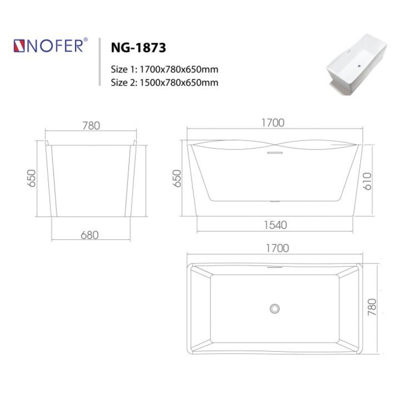 BỒN TẮM EUROKING KHÔNG MASSAGE NG-1873-1700 PLUS