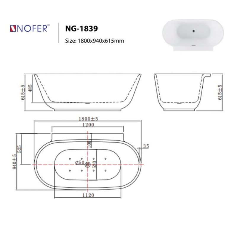 BỒN TẮM EUROKING KHÔNG MASSAGE NG-1839 PLUS