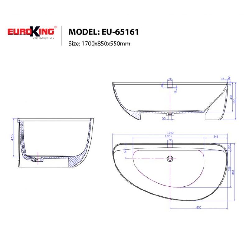BỒN TẮM EUROKING KHÔNG MASSAGE EU-65161 (WHITE)