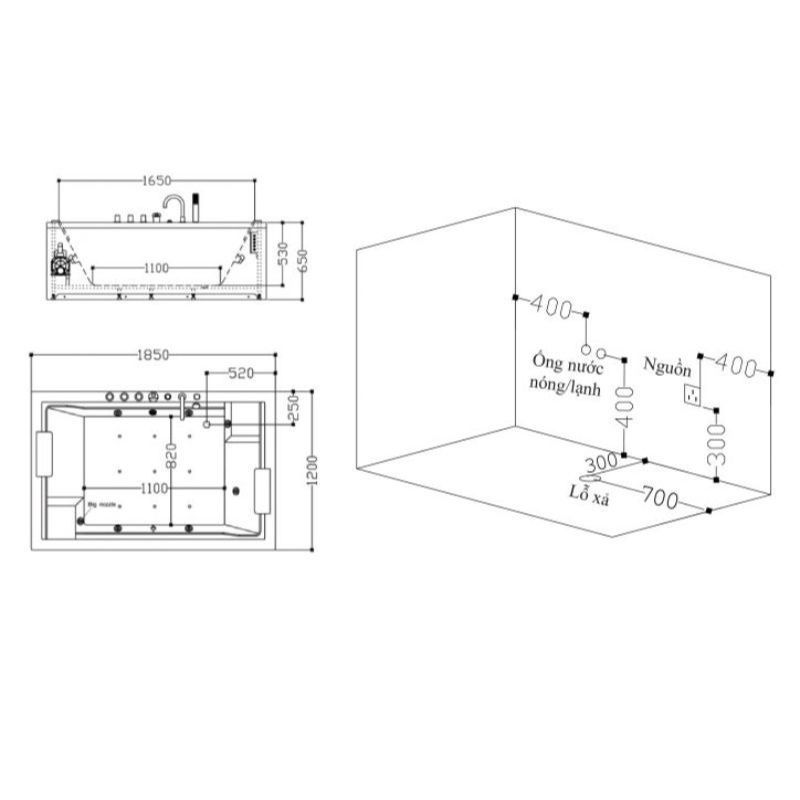BỒN TẮM MASSAGE EUROKING EU-102A 2 SKIRT